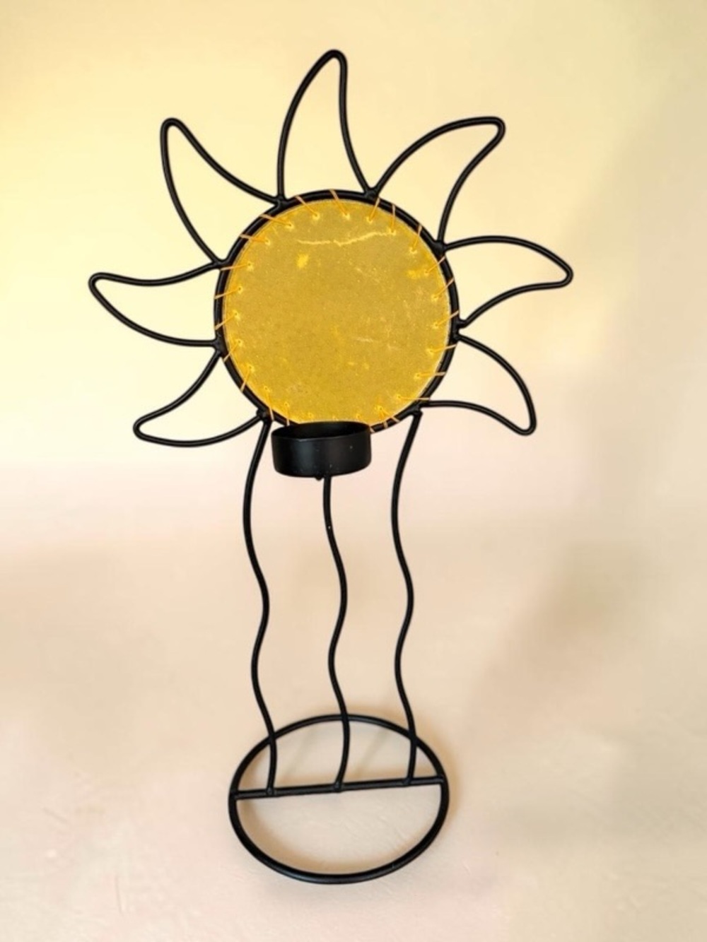 Metal Sun Celestial Tea Light Holder in Yellow and Black